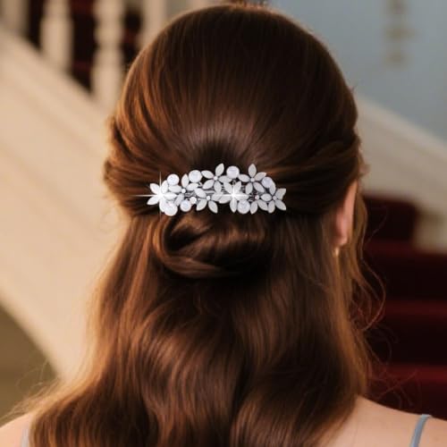 EASEDAILY Pearl Hair Barrettes - Floral French Hair Clips Pack of 2