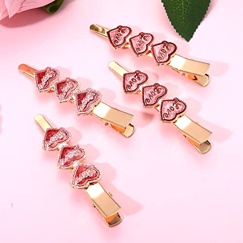 PHALIN Rhinestone Heart Hair Clips 4PCS Sparkling Valentine Hairpins