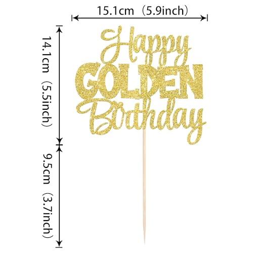 Happy Golden Birthday Cake Topper - Gold Glitter Decoration for All Ages