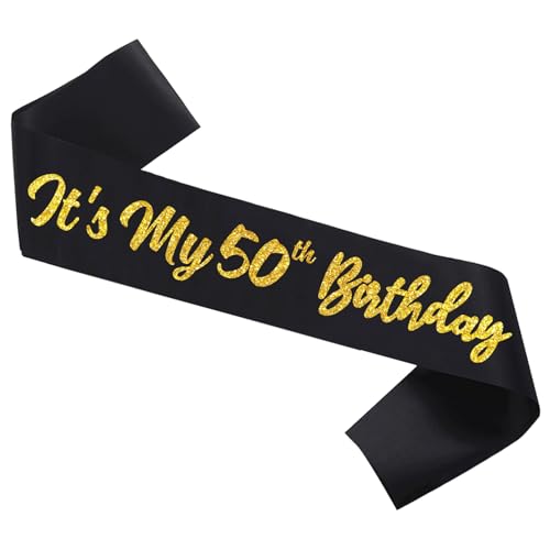 Black and Gold It's My 50th Birthday Satin Sash Party Decoration