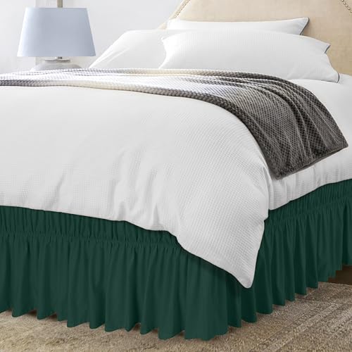 Wrap-Around Queen Bed Skirt with Elastic Belt - 16 Inch Drop, Emerald