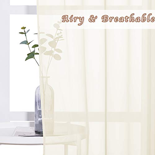 NICETOWN 96-Inch Cream Beige Sheer Curtain Panels - Voile Window Treatments