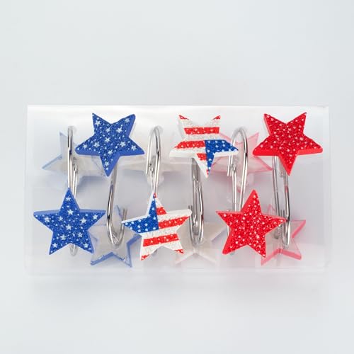 Auconda Patriotic Star Shower Curtain Hooks - Rustproof Heavy-Duty Metal S-Hooks