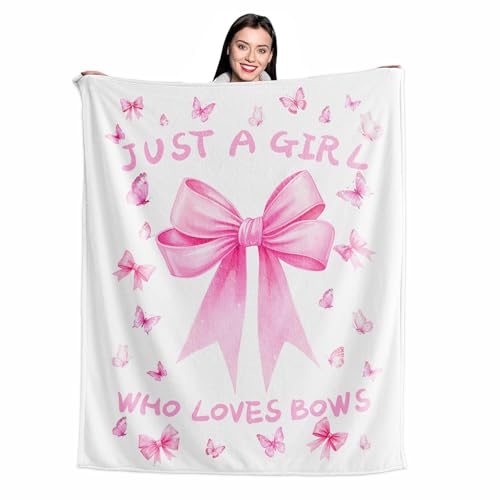 Pink Bow Throw Blanket 50x60 - Soft Flannel Aesthetic Decor