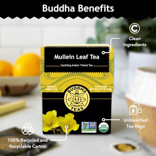 Buddha Teas Organic Mullein Leaf Herbal Tea, Caffeine Free, 18 Count