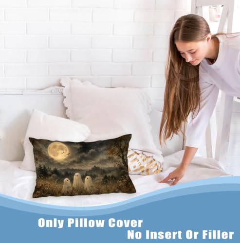 Ghost Moon Lumbar Pillow Cover 12x20, Dark Academia Halloween Decor