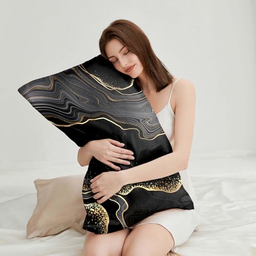 GABraden Satin Pillowcase Set, 20x26 Standard Size, Black-Marble Pattern
