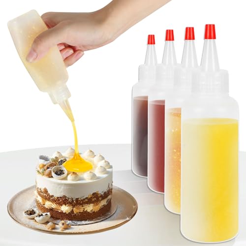 Ninsula 5-Pack 4oz Plastic Squeeze Bottles with Red Twist Cap for Sauces & Crafts