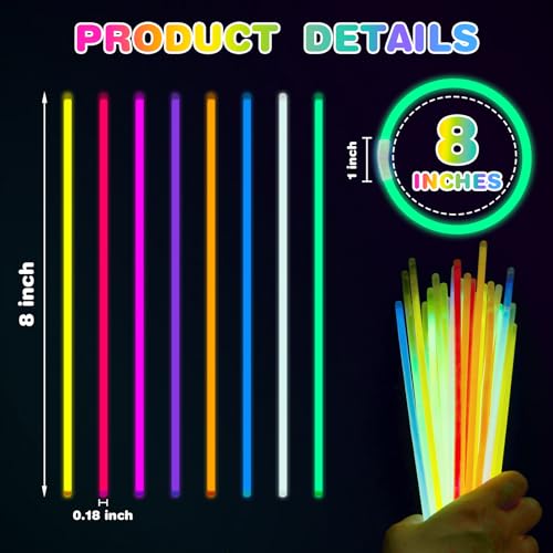 100 Pack 8-Inch Glow Sticks with Connectors - Party Favors
