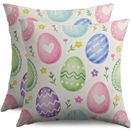 Sivirary Easter Egg Pillow Covers 18x18, Set of 2 Spring Floral Cushion Cases