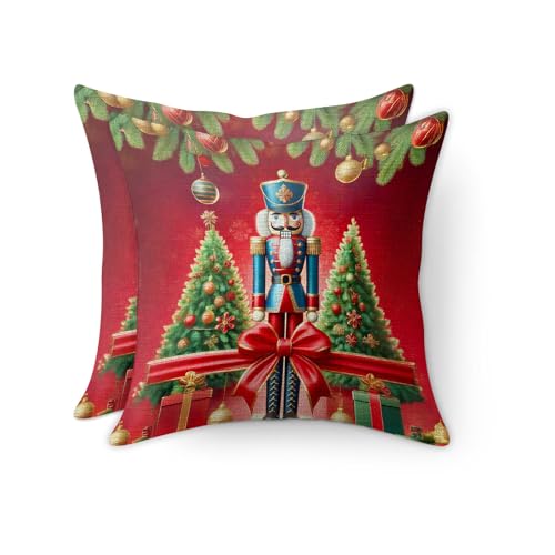 Christmas Nutcracker Soldier Pillow Covers Set of 2 | 18x18 Inch Linen Holiday Cushion for Sofa & Home Decor