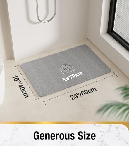 HITSLAM Non-Slip Shower Mat with Center Drain Hole, 24x16 Inch