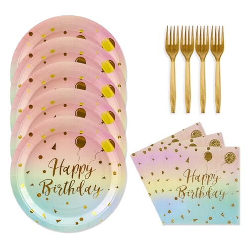 48-Piece Happy Birthday Party Supplies Set, Colorful Gold Tableware