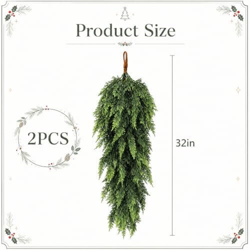 2 Pcs 32-Inch Artificial Christmas Teardrop Swag - Style H, Faux Greenery Door Decor