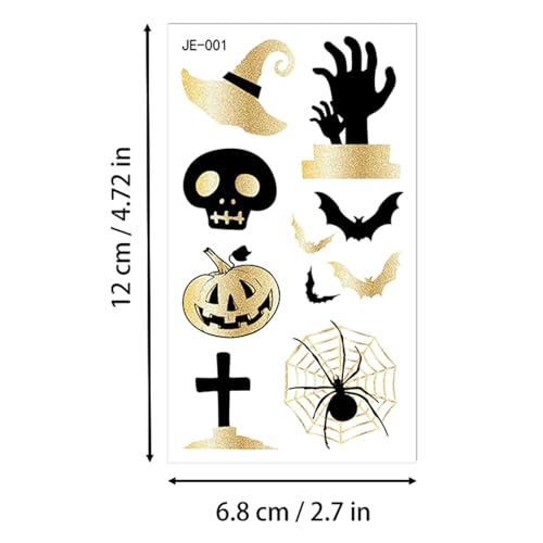 KSTBJN Halloween Temporary Tattoos Gold Fake Tattoo Set for Face and Body