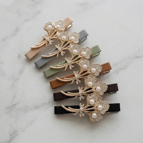 JessLab PU Leather Rhinestone Hair Barrettes, 6 Pcs Matte Leaf Clips