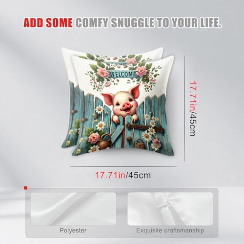 Set of 2 Pig Throw Pillow Covers 18x18 Inch - Cute Farmhouse Decor