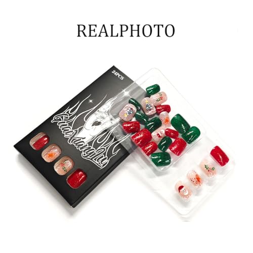 Christmas Press on Nails Short Square False Nails Holiday Designs
