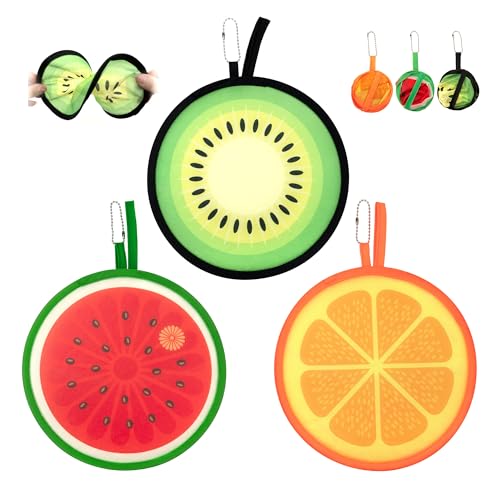 Quacc 3 PCS Round Folding Hand Fans - Fruit Style Designs