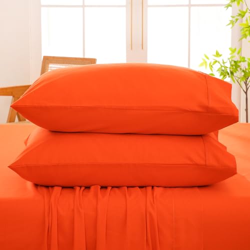 Bedlifes 100% French Linen Pillowcases - King Size 20x40, Orange (Set of 2)