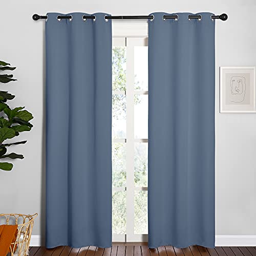 NICETOWN Blackout Curtains - 34 x 84 Inch Grommet Drapes, Stone Blue (2 Panels)