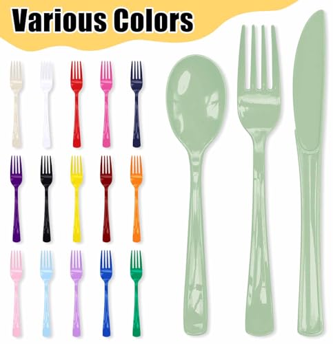 Sage Green Plastic Silverware Set - 75 Pack for 25 Guests