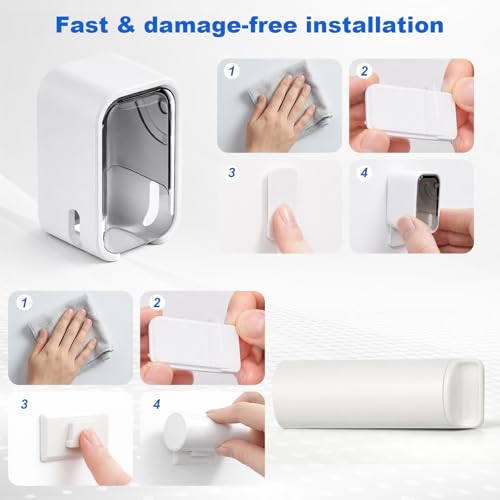 Grey and White Wall-Mounted Toothbrush Holder with Toothpaste Squeezer & Cover - Self-Adhesive Bathroom Organizer, 2 Slots, Family Use
