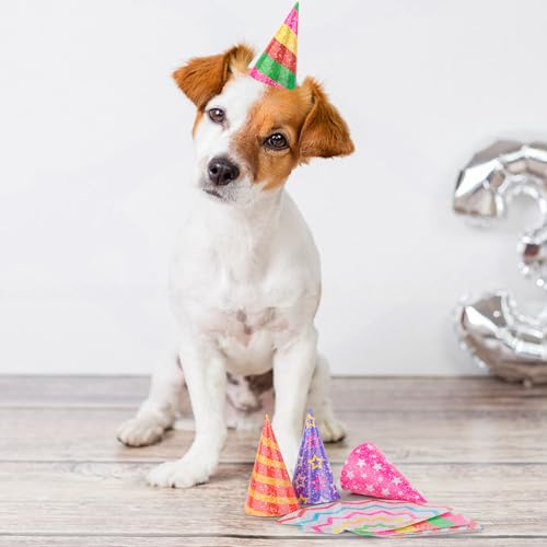 10 Mini Party Hats for Stuffed Animals - Glitter Cone Birthday Hats