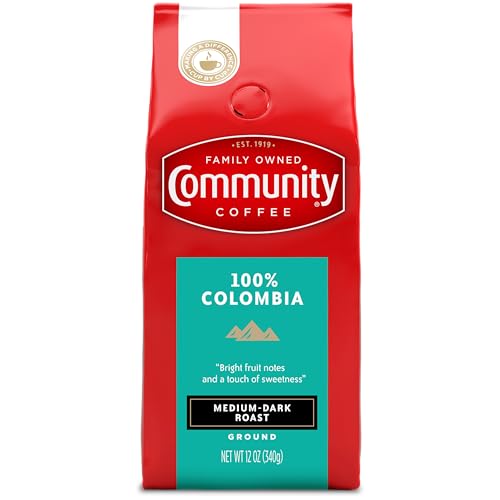 Community Coffee 100% Colombia Medium Dark Roast Ground Coffee, 12 oz Bag