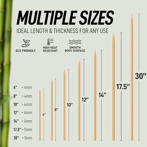 Zulay Kitchen 100-Pack 6" Bamboo Skewers for BBQ & Grilling