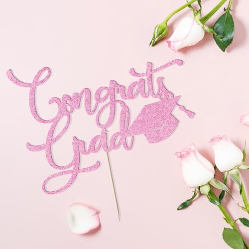 Congrats Grad Cake Topper for 2025 Graduation Parties - Pink