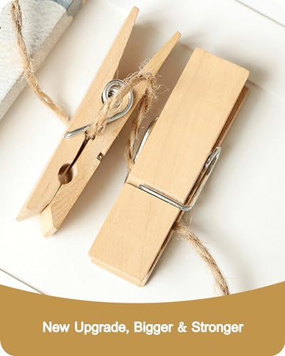 Heavy Duty Wooden Clothespins - 30 Durable Natural Wood Clips