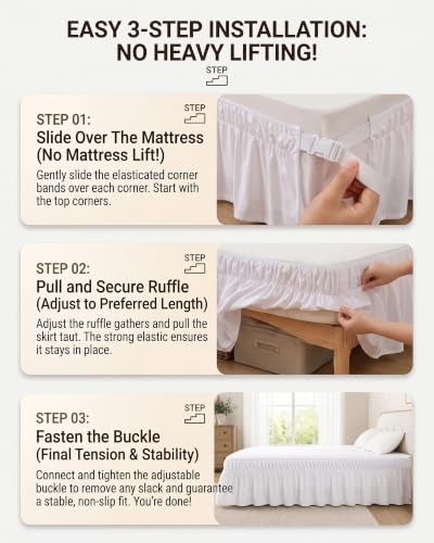 Queen White Ruffled Bed Skirt - Elegant Gathered Design