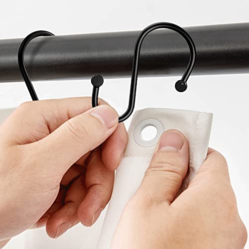 LULARINE Black Shower Curtain Hooks Rings Set of 24, Rustproof Metal S-Shaped Bathroom Hooks