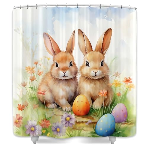 JAWO Vintage Bunny Rabbit Shower Curtain - 70x70 Inches, Spring Floral Design