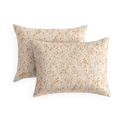 Wake In Cloud Floral Pillowcases, Vintage Daisy Print 20x26, Cream Orange