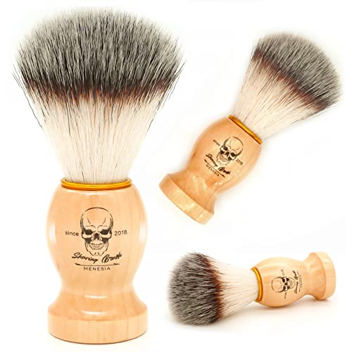 Menesia Wood Handle Shaving Brush with Synthetic Nylon Hair and Skull Design