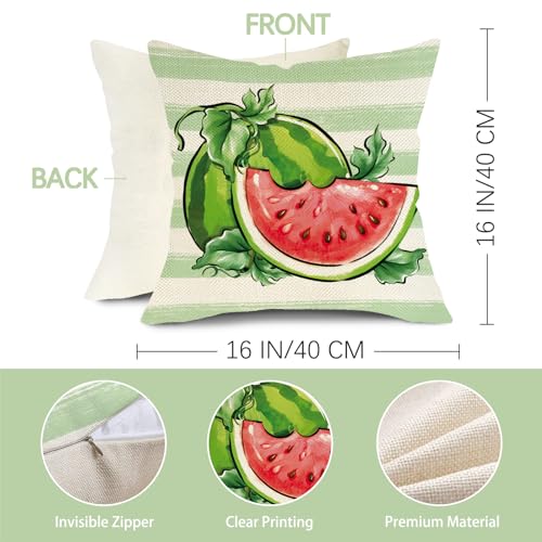 Summer Watermelon Throw Pillow Covers Set of 4 - 16x16 Cotton Linen