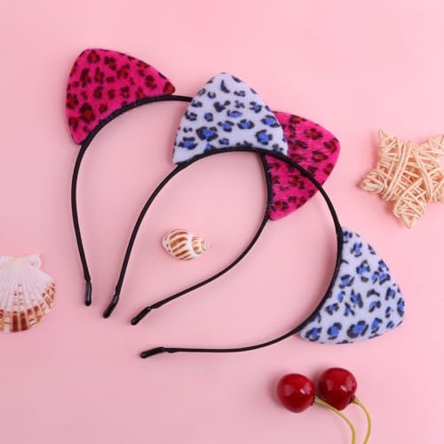ASHONE Cat Ears Headband Cheetah Costume Hair Accessory (Light Blue)