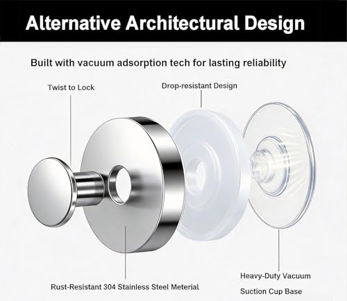 Silver Suction Cup Hooks for Shower - Heavy Duty Bathroom Organizer (4 Pack)