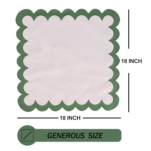 Beige with Green Trim Embroidered Cloth Napkins Set of 4 18x18 Inches