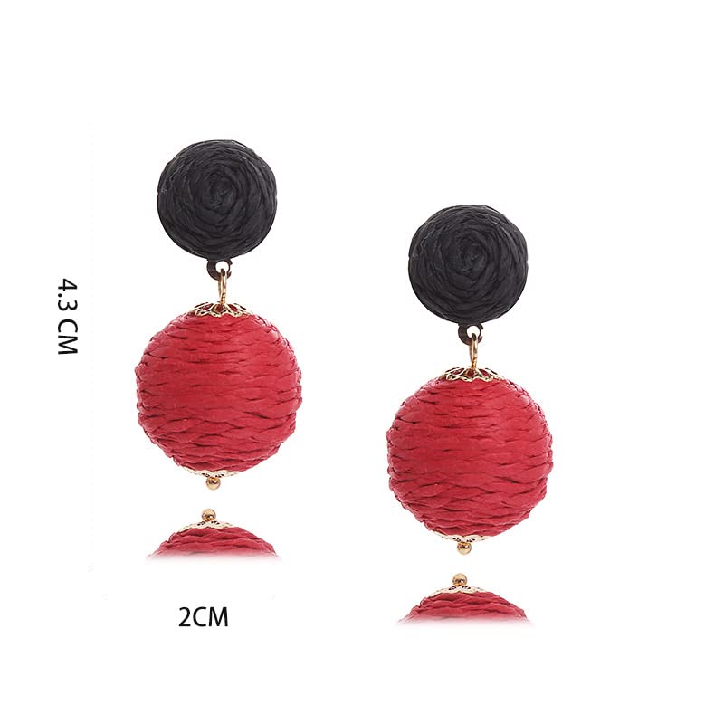 Handmade Bohemian Rattan Raffia Drop Earrings for Women