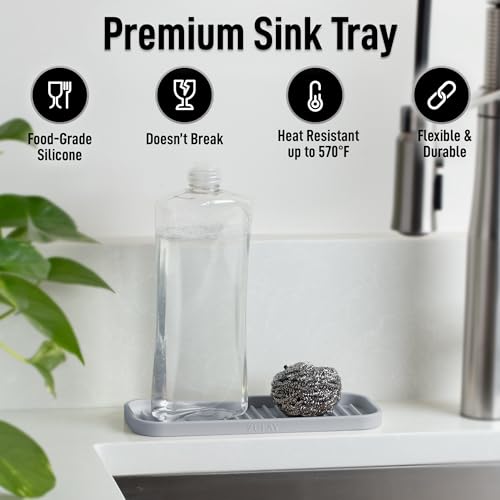 Zulay Kitchen Silicone Sponge Holder - 9x3.5in Grey Heavy-Duty Sink Caddy