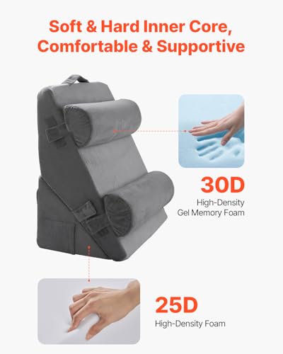 VEVOR Wedge Pillow for Sleeping, 4 Pcs Adjustable Orthopedic Bed Wedge Set, Support Arm Leg Neck Shoulder, Post Surgery Pillow for Back Pain, Acid Reflux, Snoring Relief, Sitting up in Bed, Dark Grey