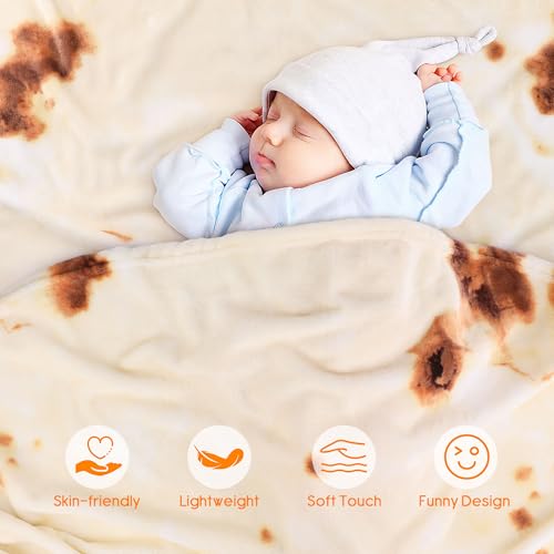 Baby Burrito Tortilla Blanket - 36 Inch Reversible Flannel Swaddle for Kids & Toddler Beige
