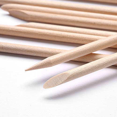 Borogo 100 Pcs Orange Wood Nail Sticks Double Sided Cuticle Pusher
