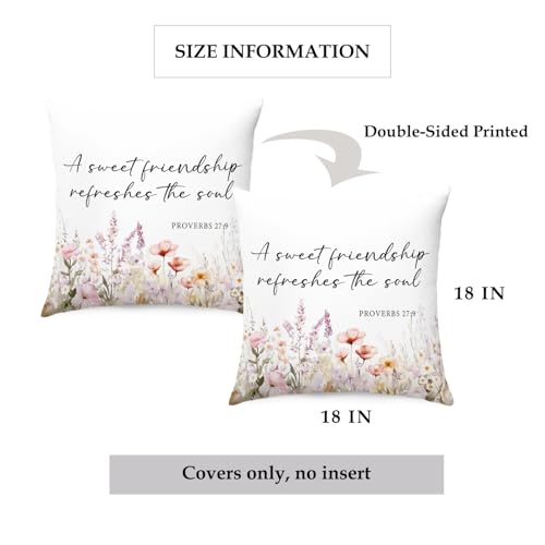 QROZIAR Christian Bible Verse Wildflower Pillow Cover - Bible Flower Variation, 18x18 Inches, Decorative Home Accent