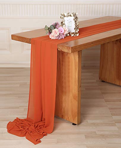 Burnt Orange Chiffon Table Runner - 27 x 168 Inch Rustic Wedding Decor