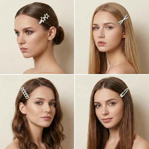 Josojoou 24-Piece Silver Y2K Metal Hair Clips Set for Women