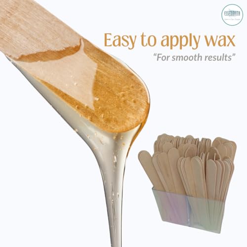 Essenavita Large Wooden Wax Sticks 100 Pack - 6" Birchwood Spatulas for Hair Removal